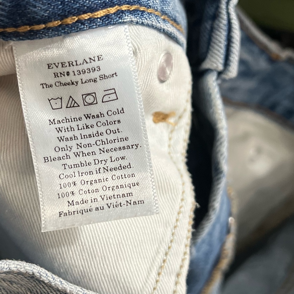 EVERLANE The Jean Cheeky Long Denim Distressed Shorts - Picture 9 of 9